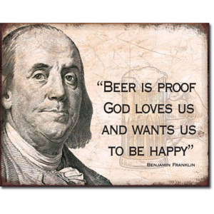 Plechová cedule Ben Franklin - Beer, (30 x 42 cm)