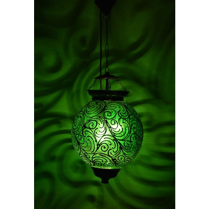 SB Orient Kulatá skleněná lampa zdobená zlatými ornamenty, zelená, 25x35cm
