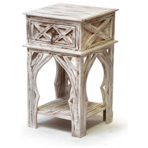 SB Orient Noční stolek se šuplíkem, bílá patina, mango, 40x40x60cm