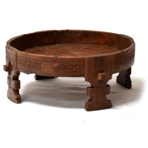 Mobler Ručně vyřezávaný kulatý stolek z antik teakového dřeva, prům. 70cm výška 30cm