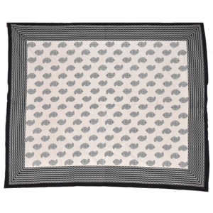 SB Orient Krémový přehoz na postel, černý block print, 2 polštáře, 260x220cm