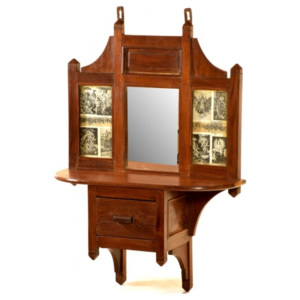 SB Orient Zrcadlo v rámu z teakového dřeva se šuplíkem a poličkou, 54x20x74cm
