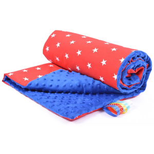 Dětská deka HVĚZDY červená/modrá bavlna s minky LIGHT, 75x100 cm Mybesthome