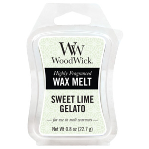 WoodWick vonný vosk Sladká zmrzlina 23g (Sweet Lime Gelato. Osvěžující vůně pikantního citronu s limetkou, vanilkou a sladkou smetanou.)