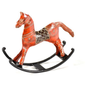 SB Orient Kovový houpací kůň, oranžový ručně malovaný, 20x21x6,5 cm