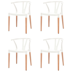 Jídelní židle 4 ks bílé plastové sedáky, ocelové nohy