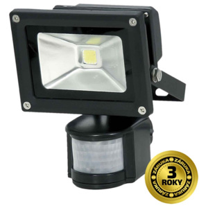 Solight LED venkovní reflektor, 10W, 800lm, AC 230V, černá, se senzorem