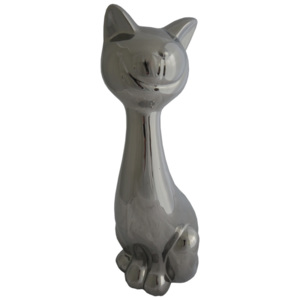 Kočka Stardeco stříbrná 34x13,5cm