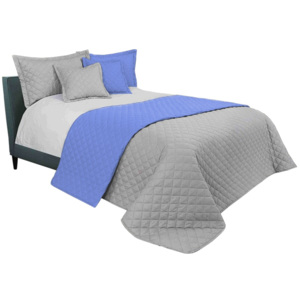 Prošívaný přehoz na manželskou postel v modro šedé barevné kombinaci