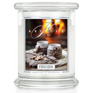 Střední 2-knotová vonná svíčka Kringle Candle Fireside - Domácí krb 411 g