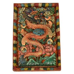 SB Orient Vyřezávaný obraz Tibetský drak, ruční práce, malovaný, dřevo, 23x40cm