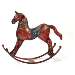 Mobler Kovový houpací kůň, červený ručně malovaný, 20x21x6,5 cm