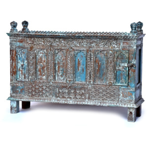 SB Orient Antik komoda z teakového dřeva, modrá patina, 161x46x114cm