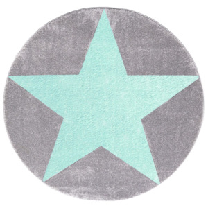 LIVONE Dětský kulatý koberec STAR stříbrnošedý/ mátový 133 cm