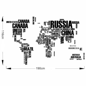 Živá Zeď Samolepka Mapa světa Velikost: 190 X 116 cm