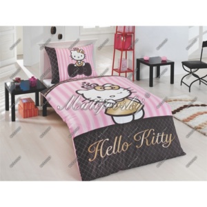 Povlečení Matějovský Hello Kitty gold barva: růžová, Materiál: bavlna deluxe, rozměry: 1x 140/200, 1x 70/90