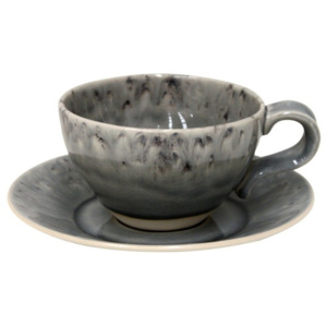 Šedý kameninový šálek na čaj s podšálkem Ego Dekor Madeira, 250 ml