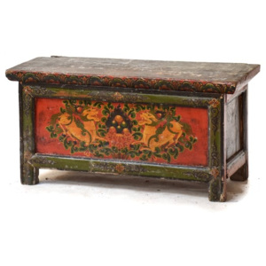 SB Orient Ručně malovaný antik rituální stolek z centrálního Tibetu, borovice, 88x36x44cm