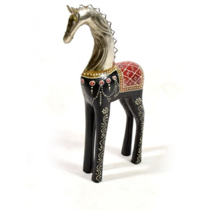 SB Orient Soška koně, dřevěná, ručně malovaná, kovová hlava, černá, 15x34cm