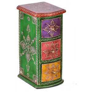 SB Orient Dřevěná skříňka s 3 šuplíky, ručně malovaná, zelená, 13x15x28cm