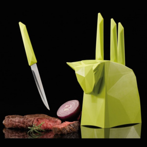 PABLO Stojan na nože + 4 steakové zubaté nože KOZIOL (Barva-zelená limetková)