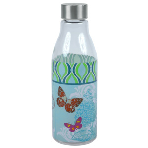 Modrá skleněná láhev Ego Dekor Butterfly, 600 ml