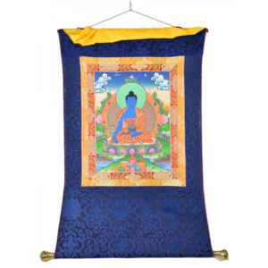 SB Orient Tanka, Medicine Buddha, modrý brokát, 55x85cm
