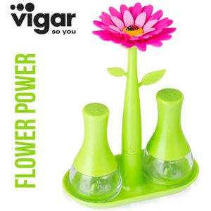 Solnička a pepřenka kytka Flower Power VIGAR (barva- růžová/zelená)