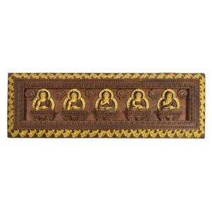 SB Orient Dřevěný panel, Pět Dhjánibuddhů, ručně vyřezávaný, zlacený, 73x25cm