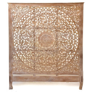 SB Orient Ručně vyřezaná mandala z teakového dřeva, bílá patina, 198x228x10cm