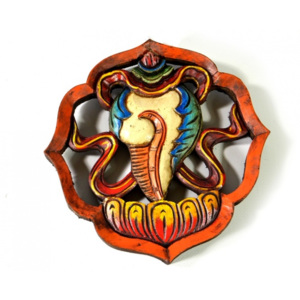 Mobler Astamangal symbol, mušle, malované vyřezávané dřevo, 20cm