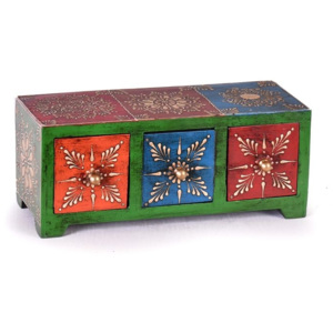 SB Orient Dřevěná skříňka s 3 šuplíky, ručně malovaná, zelená, 25x10x10cm