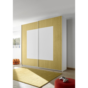 Šatní skříň s posuvnými dveřmi Enjoy-Quadro-243 bílý mat a dub žlutý