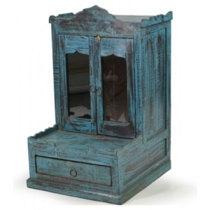 SB Orient Prosklená skříňka ze starého teakového dřeva, tyrkysová patina, 47x50x75cm