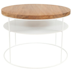 Bílý konferenční stolek s deskou z dubového dřeva take me HOME Nysa, ⌀ 60 cm