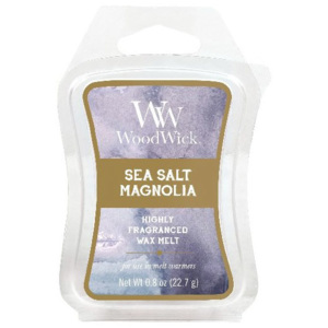WoodWick vonný vosk Mořská sůl a magnolie 23g (Sea Salt Magnolia. Jemné květy magnolie se prolínají s lehkými citrusovými tóny a mořskou solí.)