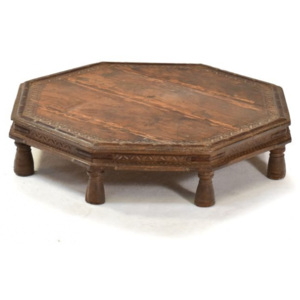 SB Orient Čajový osmiboký stolek zdobený mosazným kováním, mangové dřevo, 72x72x17cm