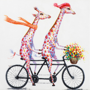 Obraz Maxidesign žirafy na jízdním kole 100x100cm