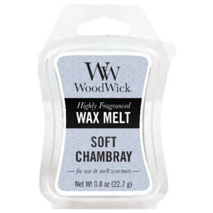 WoodWick vonný vosk Soft Chambray (Čisté prádlo) 23g (Dokonalá relaxační vůně čerstvě vypraného ložního prádla a jemného polibku jasmínu a růže.)