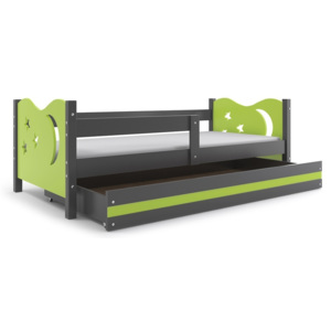 Dětská postel se zábranou Mikolaj, 80x160, grafit, zelená - VÝPRODEJ Č. 225 - grafit/zelená