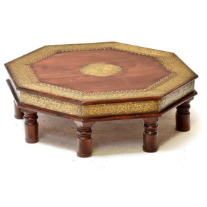 Mobler Oktagonální stolek z palisandrového dřeva, mosazné kování, ruční práce