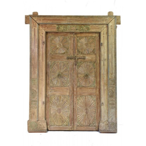 SB Orient Antik dveře s rámem z Gujaratu, teakové dřevo, malované, 175x50x220cm