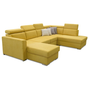 Luxusní sedací souprava, žlutá / hnědé polštářky, pravá, MARIETA U 0000195280 Tempo Kondela