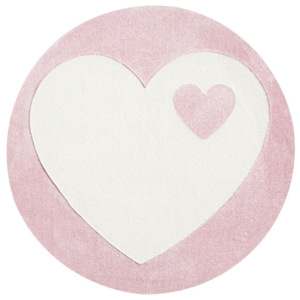 LIVONE Dětský kulatý koberec srdíčko bílo - růžový 133 cm