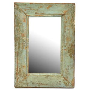 Mobler Zrcadlo v rámu z teakového dřeva, tyrkysová patina, 22x31x3cm
