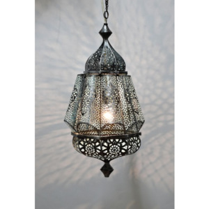 SB Orient Kovová lampa v arabském stylu, černo stříbrná, uvnitř tyrkysová, 35x35x56cm