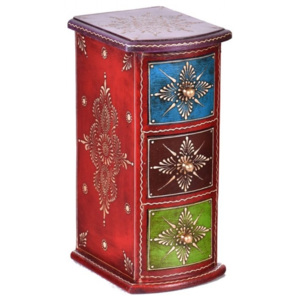 SB Orient Dřevěná skříňka s 3 šuplíky, ručně malovaná, červená, 13x15x28cm