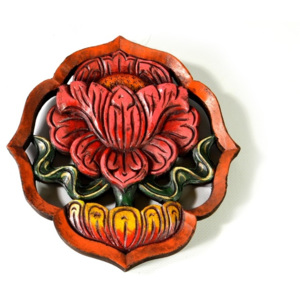 SB Orient Astamangal symbol, lotosový květ, malované vyřezávané dřevo, 20cm