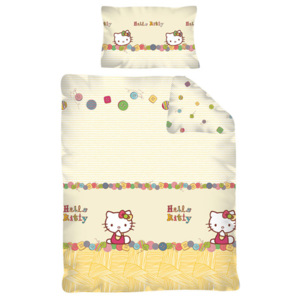 Detexpol Povlečení do postýlky Hello Kitty KNOFLÍKY 100/135 barva: žlutá, Materiál: bavlna, rozměry: 1x 100/135, 1x 40/60