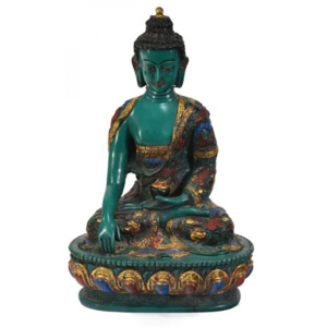 Mobler Soška Šákjamuni Buddha, tyrkysový ručně malovaný, 28cm